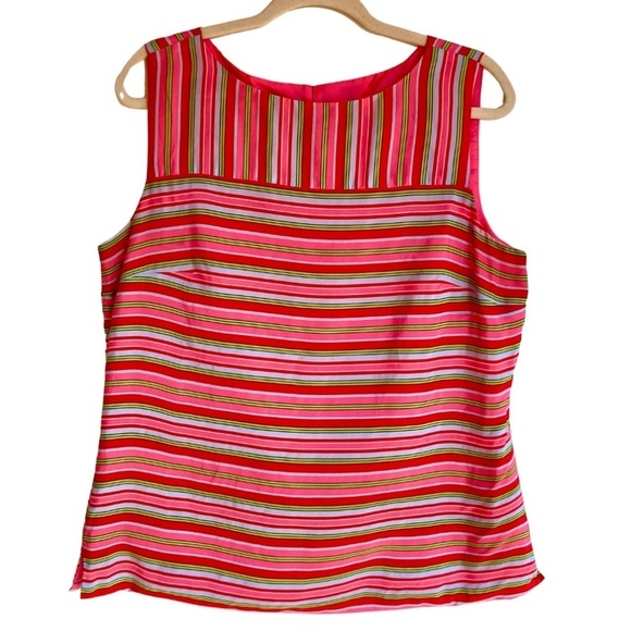 Talbots | 100% Silk Pink & Green Preppy Striped Sleeveless Blouse | Size 14 - Picture 1 of 8